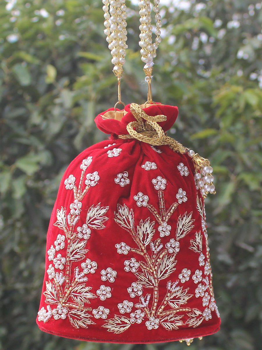 Embroidery Potli Velvet Bag