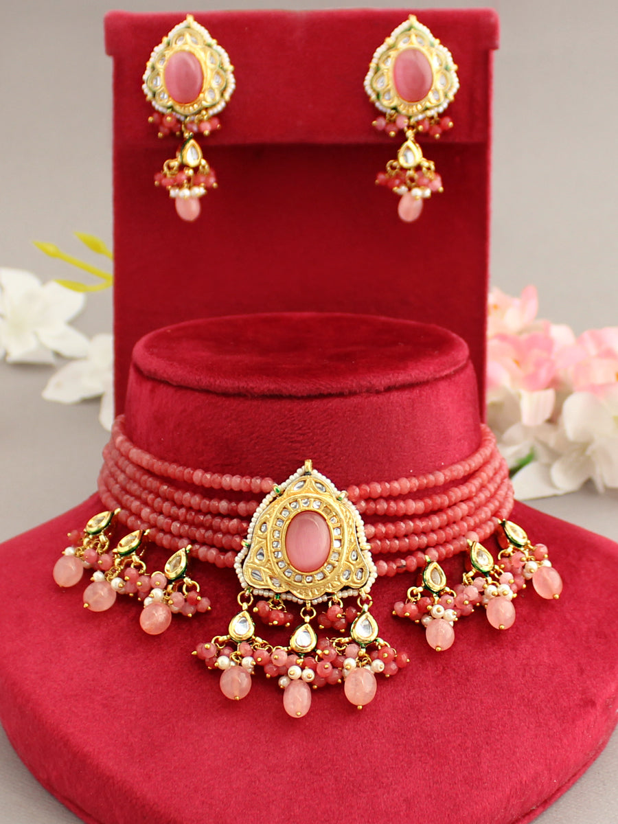 Dark pink colour necklace on sale set