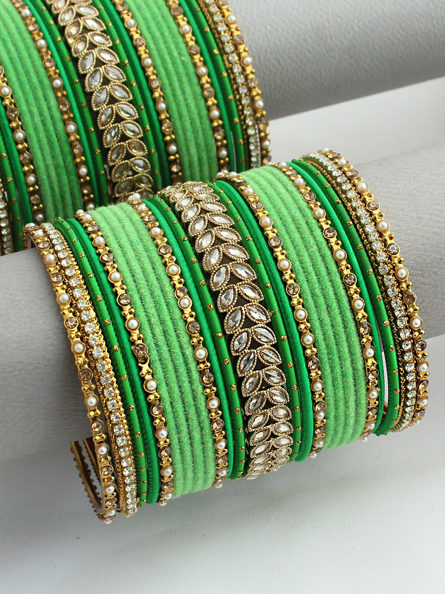 Aanchal Bangle Set / Stack-parrot green