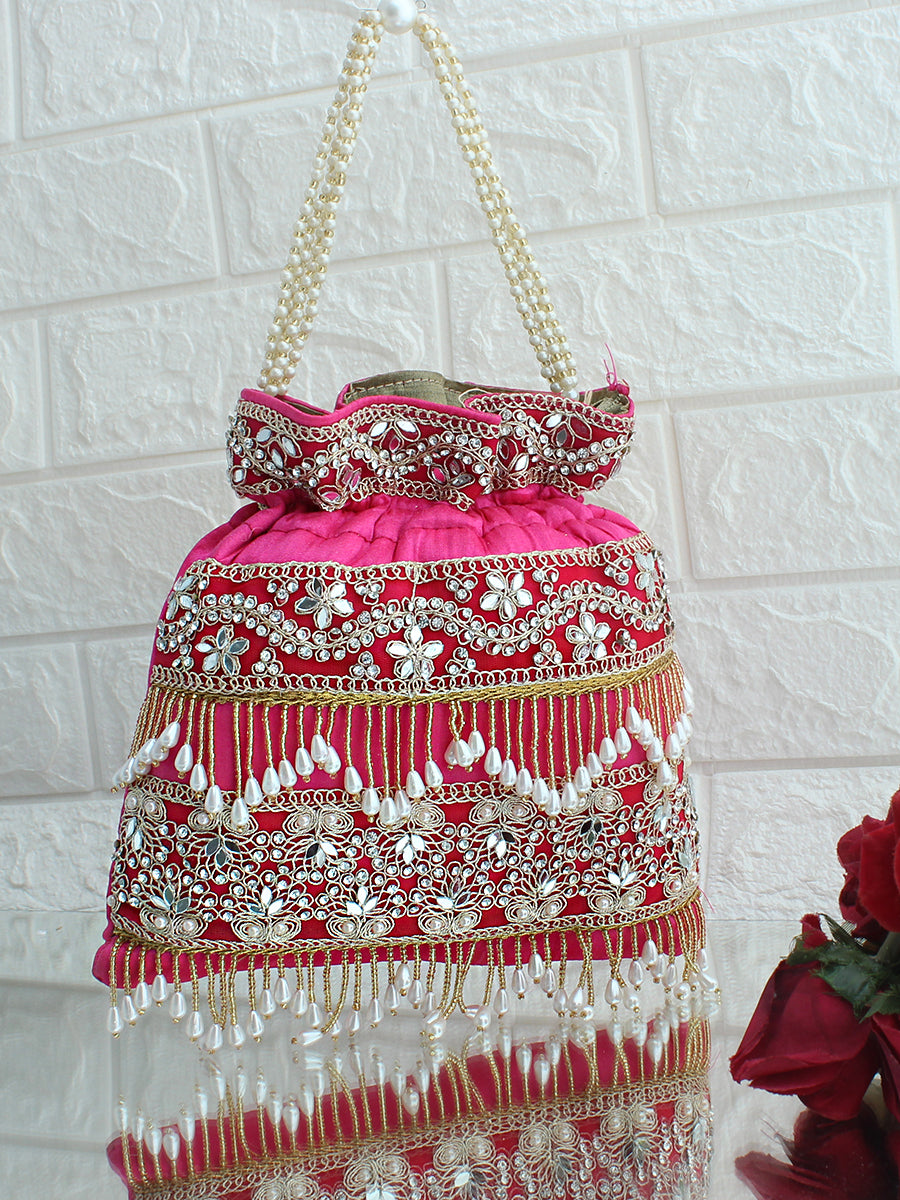 Azeen Potli Bag -Hot Pink