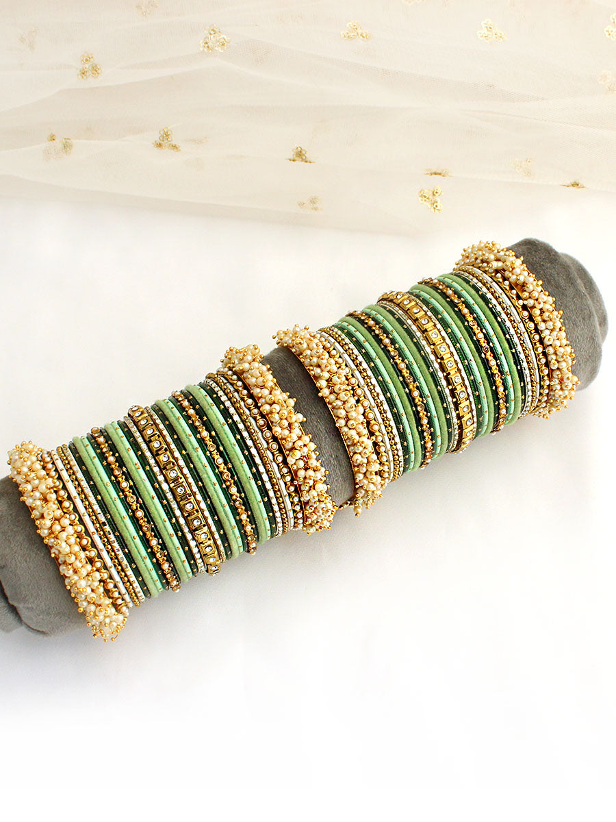 Rohini Bangle Set / Stack-Mint Green & Green