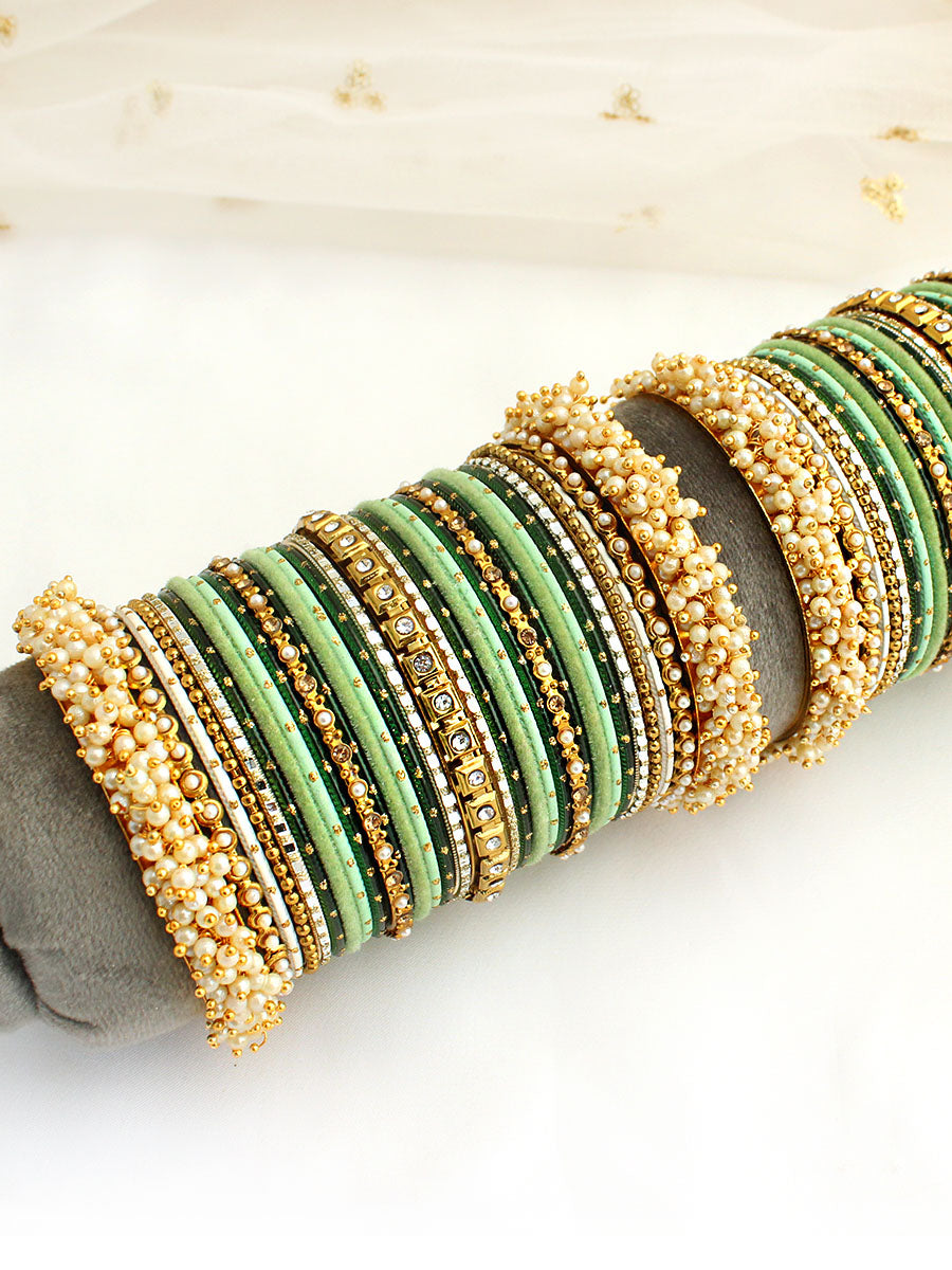 Rohini Bangle Set / Stack-Mint Green & Green