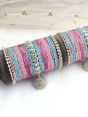 Shilpi Bangle Set / Stack -Pastel Pink / turquoise