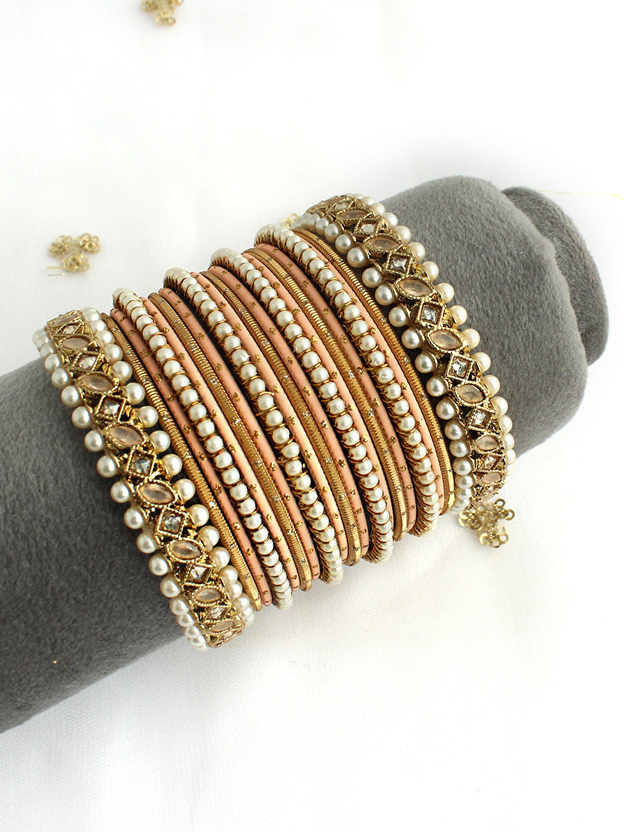 Anvisha Bangle Set-Peach