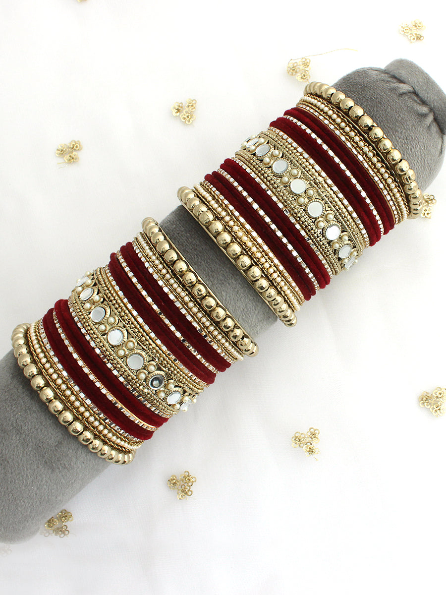 Parinaaz Bangle Set / Stack-Maroon