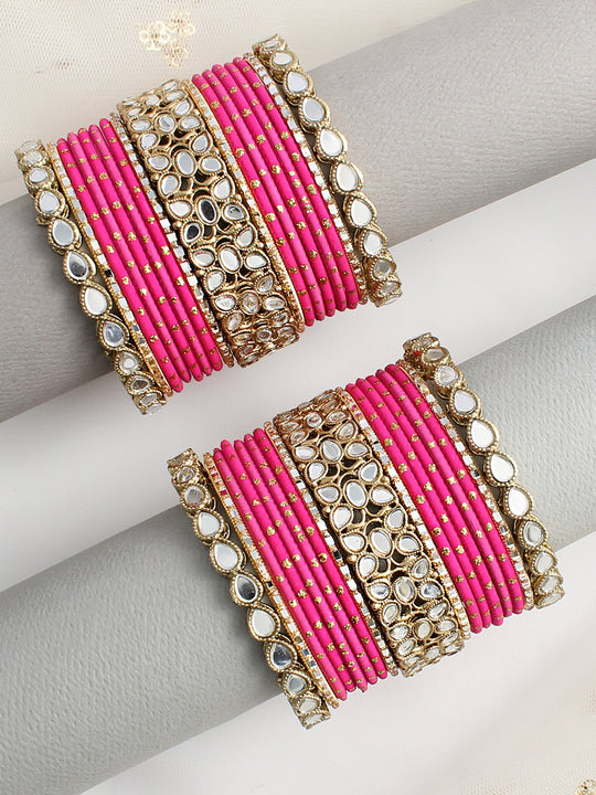 Mridul Bangle Set / Stack -Hot Pink