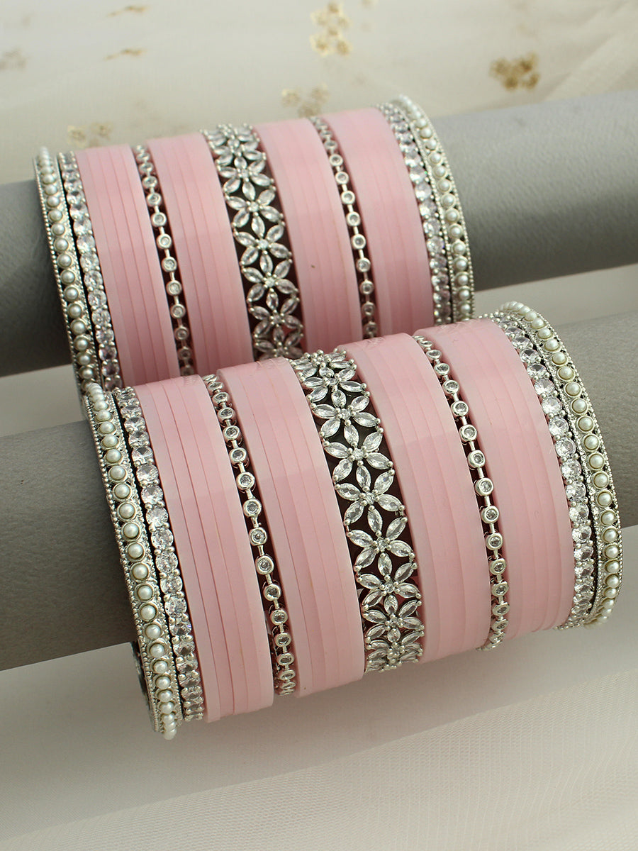 Akansha Bridal Choora Bangle Set-Pastel Pink 