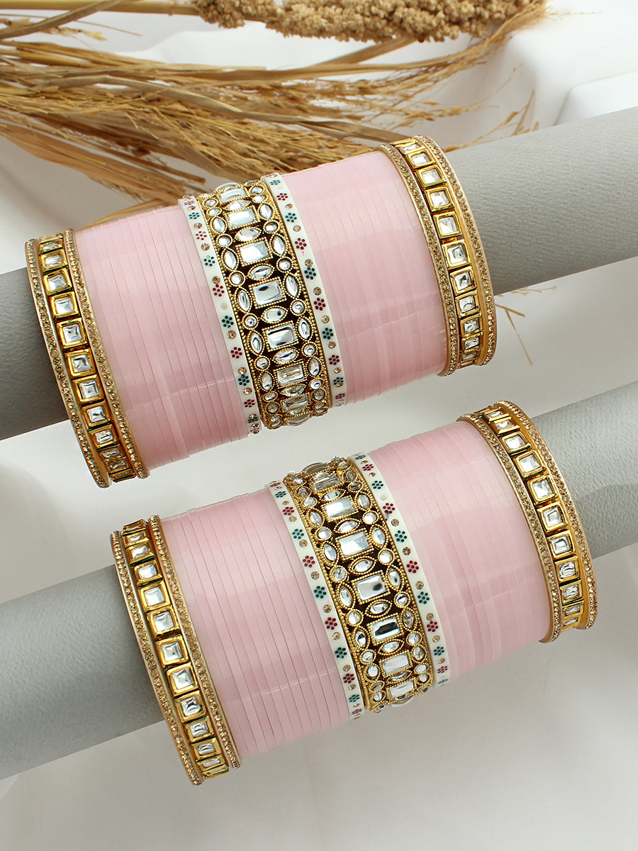 Sehar Bridal Choora Bangle Set-Pastel Pink