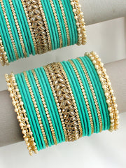 Riffat Bangle Set / Stack-Sea Green