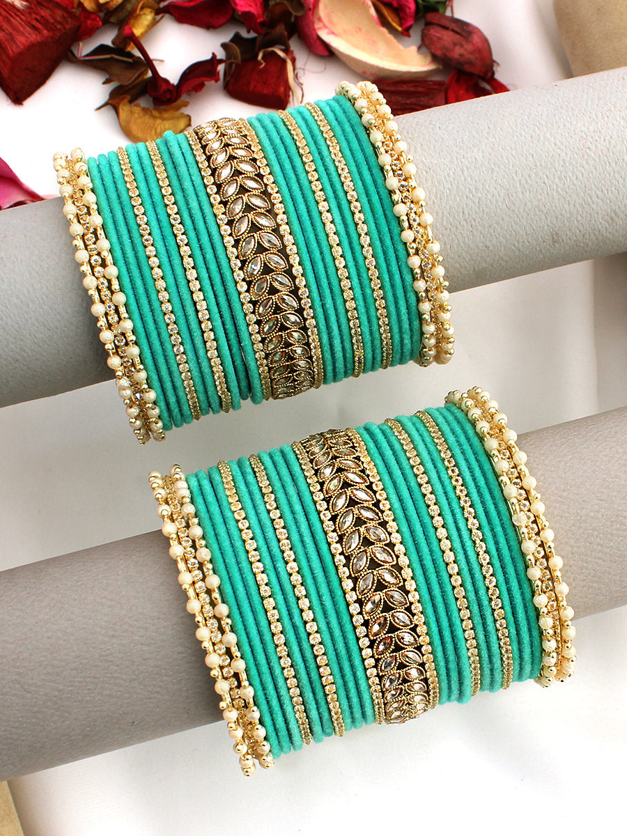 Riffat Bangle Set / Stack-Sea Green