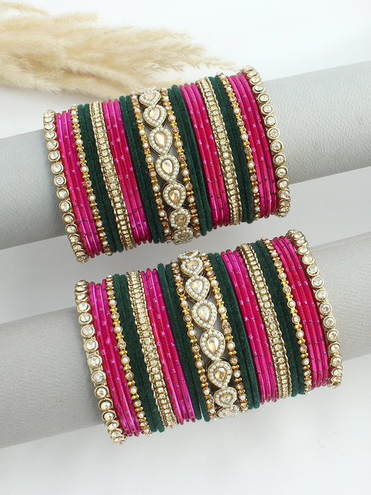 Chaavi Bangle Set / Stack -Pink & Green