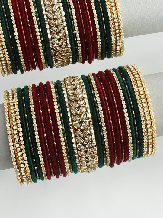 Warda Bangle Set / Stack-Maroon &amp; Green