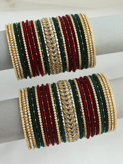 Warda Bangle Set / Stack-Maroon &amp; Green