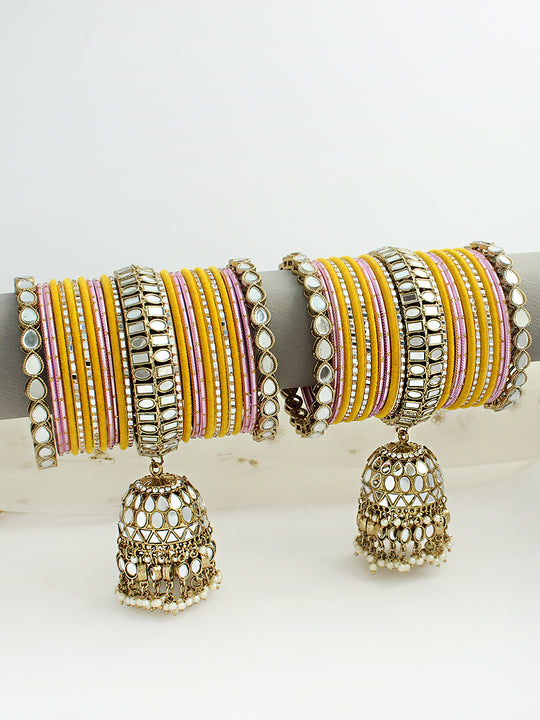 Mannat Bangle Set / Stack -yellow 