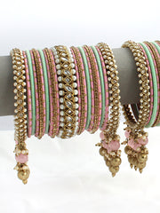 Harshita Bangle Set / Stack-Pastel Pink / Mint Green