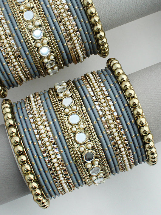 Vidhi Bangle Set / Stack -Grey 