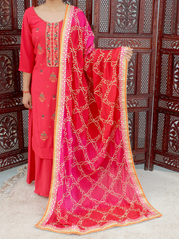 Jasmine Hot Pink Gota Patti Embroidered Georgette Dupatta