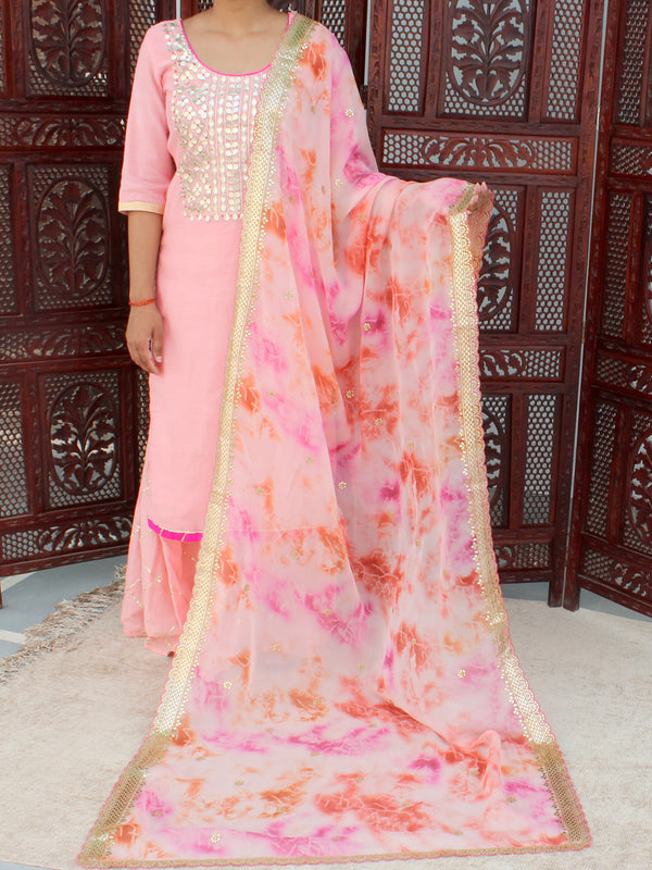 Kiara Pastel Pink & Peach Shaded Chinon Dupatta with Gota Patti Embroidery