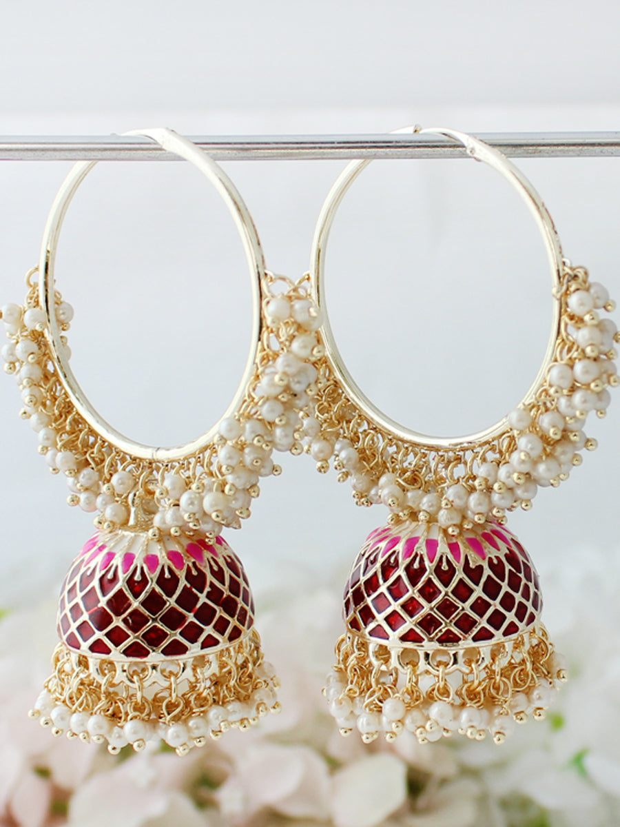 Adira Jhumki / Hoop Earrings -Maroon