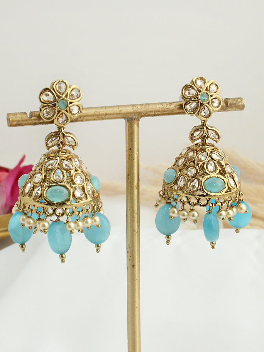 Dhwani Jhumki Earrings - Aqua