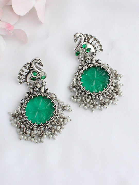 Kiran Earrings - Silver / Green