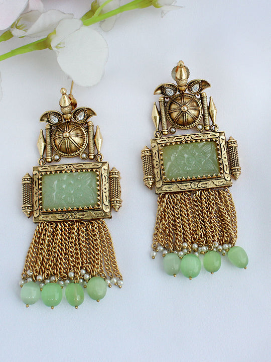 Aarohi Earrings - Gold / Mint Green