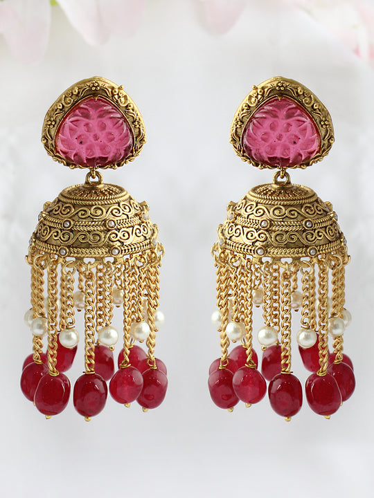 Anmol Earrings - Gold / Maroon