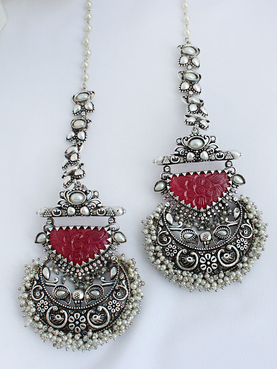 Sania Earrings - Silver / Ruby pink