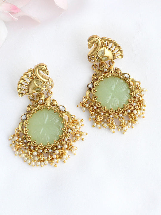 Kiran Earrings - Gold / Mint Green