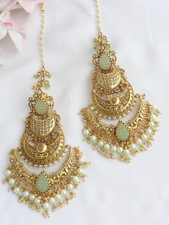 Shivani Earrings - Gold / Mint Green