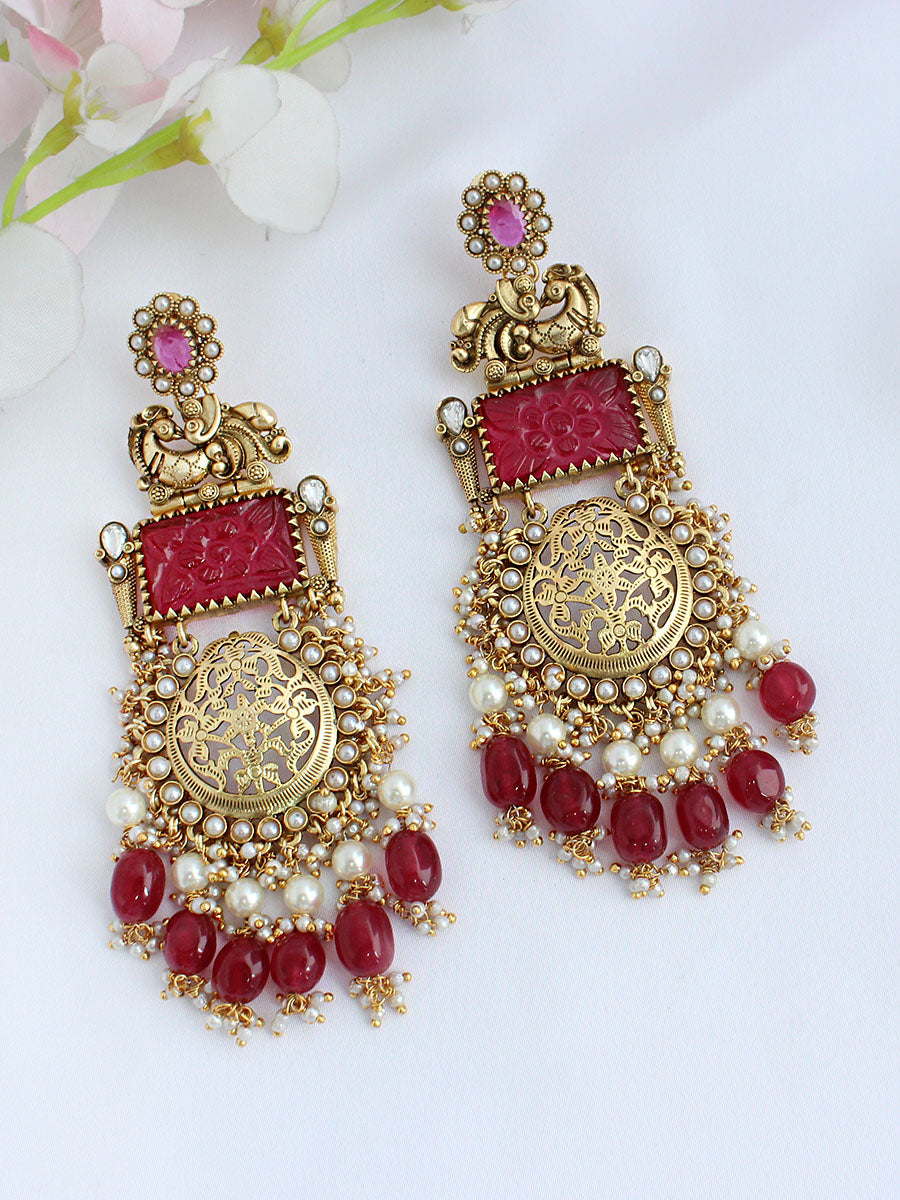 Ubika Earrings - Gold / Maroon