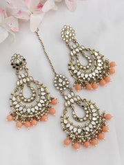 Azeen Mirror Earrings & Tikka - Peach