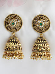 Samisha Jhumka Earrings - Gold / Green