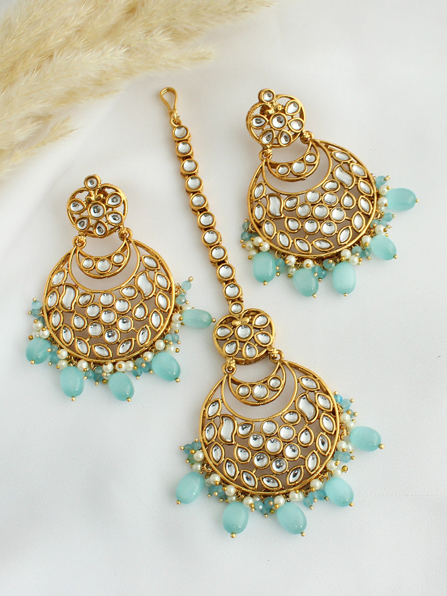 Snehal Earrings & Tikka-Pastel Blue