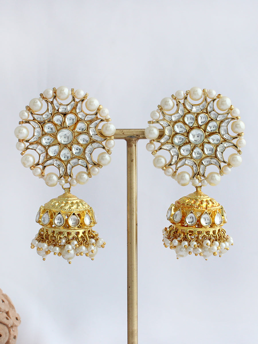 Jodha Jhumka Earrings-White