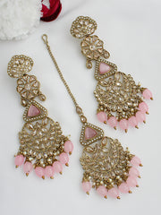 Harshita Earrings & Tikka-Pastel Pink