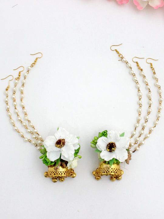 Akansha Floral Jhumki Earrrings-white