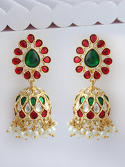 Sia Jhumki Earrings-Maroon & Green