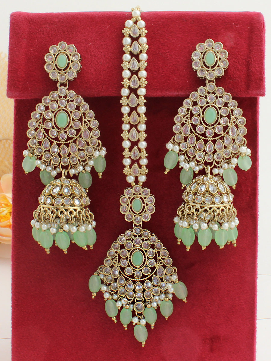 Pista Green Color Kundan Meenakari Earrings - chamakstore.com