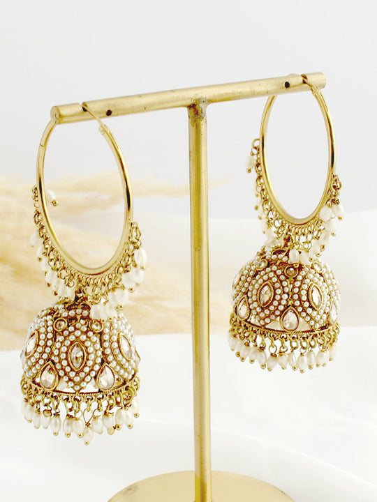 Kiara Jhumki Hoop Earrings-Antique Gold