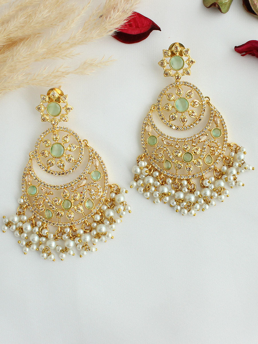 Raysha Chandbali Earrings-Mint Green