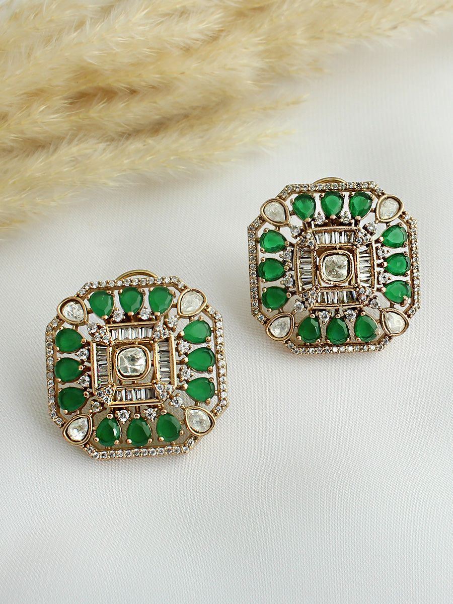 Udvi Stud Earrings-Green