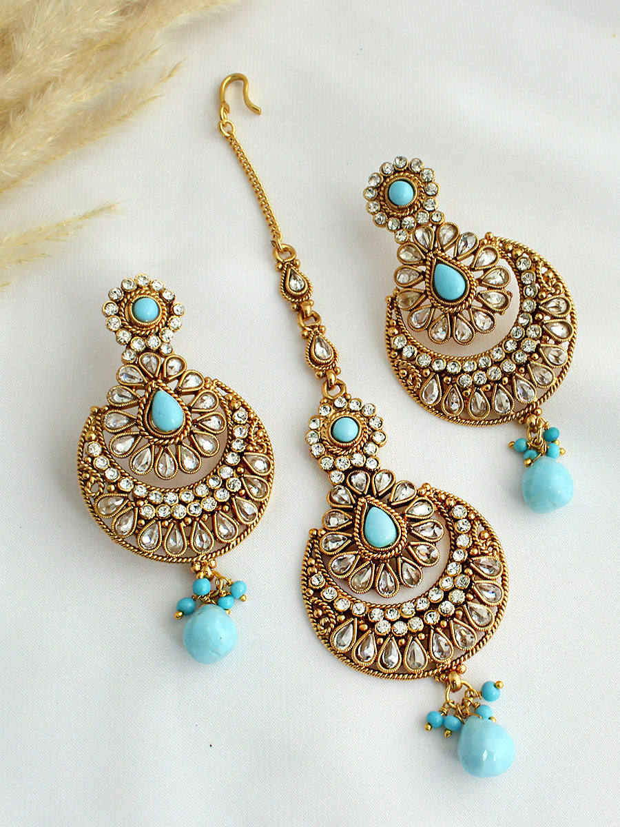 Surveen Earrings & Tikka-Turquoise