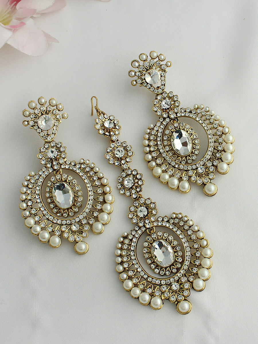 Warda Earrings & Tikka-White