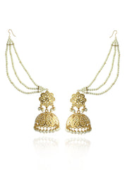 Adira Jadau Jhumki Earrings With Ear Chain  - White