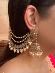 Zareen Jhumki Earrings With Ear Chain - Gold