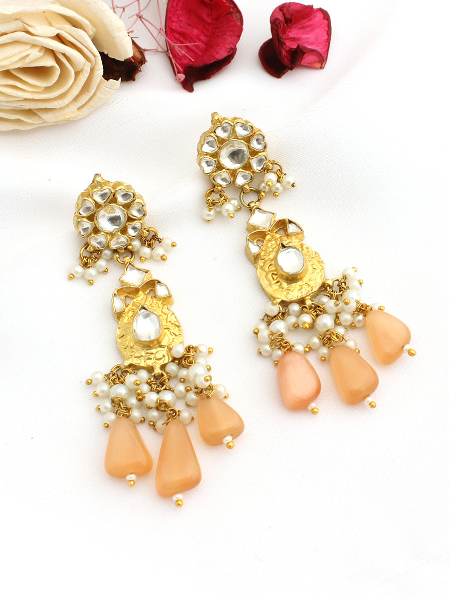 Bhavya Long Earrings-Peach