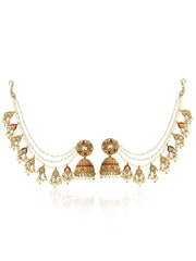 Inaya Jhumki Earrings With Ear Chain-Multicolor