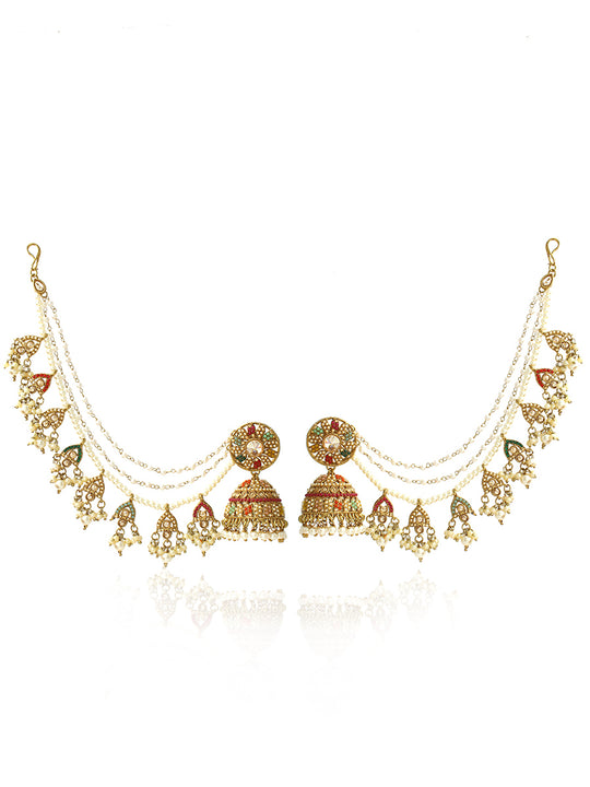 Inaya Jhumki Earrings With Ear Chain-Multicolor