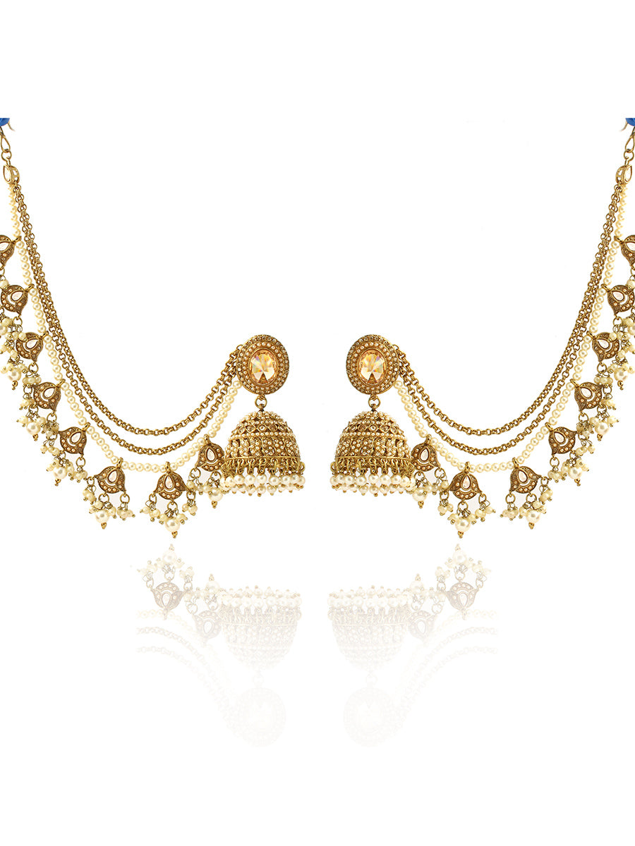 Falak Jhumki Earrings With Ear Chain-Gold